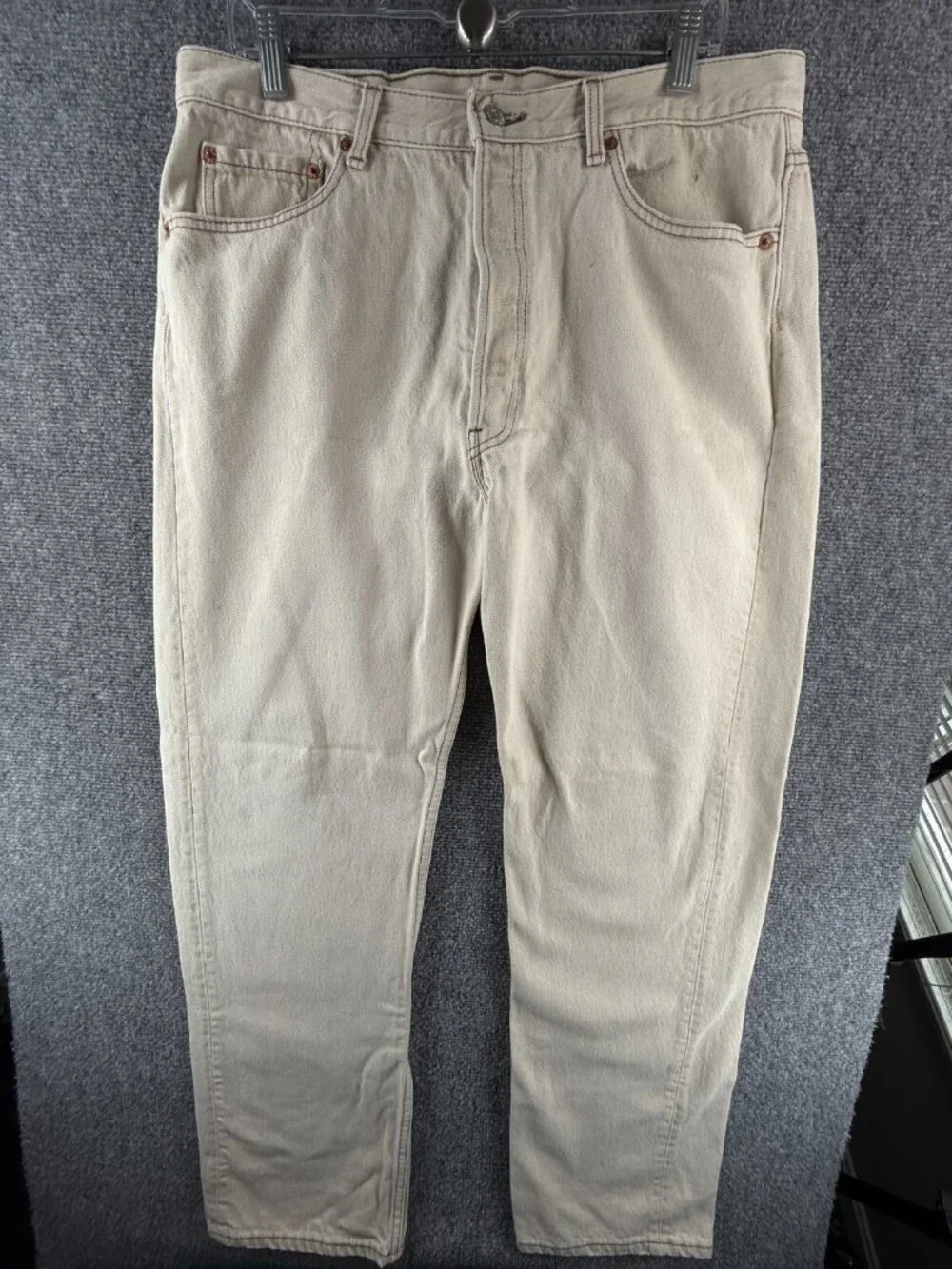 VTG Levi’s 501 Denim Jeans Beige Red Tab USA Made 1992 Button Fly ACTL 34X31